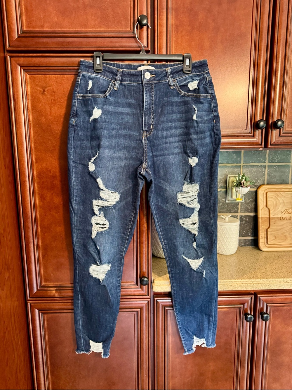 SO Super High-Rise Curvy Distressed Dark Blue Ripped Jeans